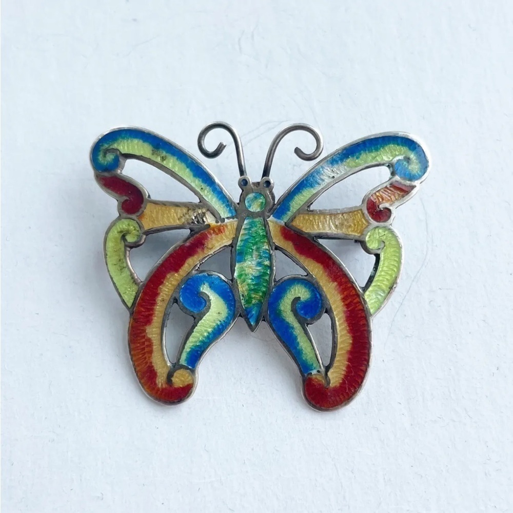 Butterfly Brooch Pin Lapel Colorful Papillon Sterling Silver Mexico (078)
